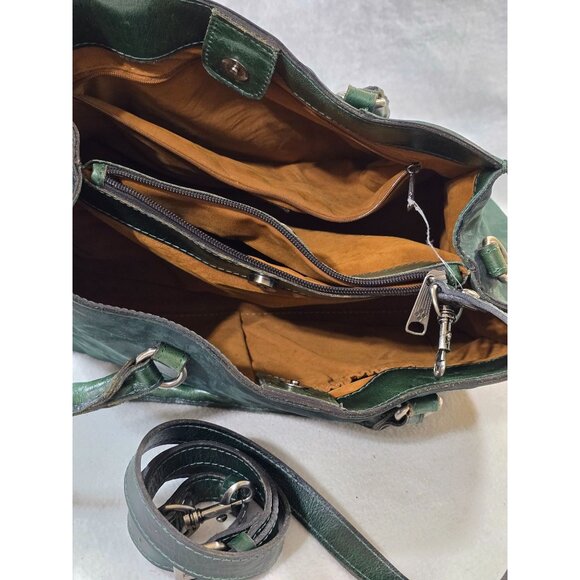Patricia Nash Dark Green Leather Brushed Italian Nubuck Primrose Satchel Handbag - Picture 8 of 13